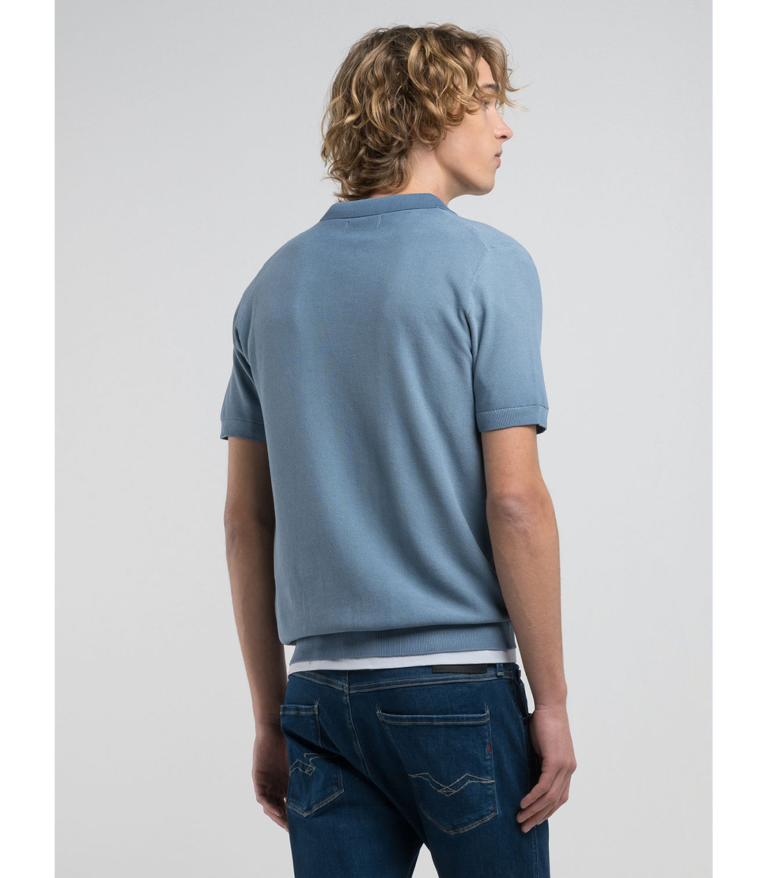 コットンPOLO半袖ニット 詳細画像 グレイッシュブルー 2